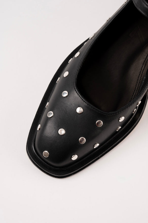 Souliers Martinez PENELOPEBlack Leather With Studs Babies