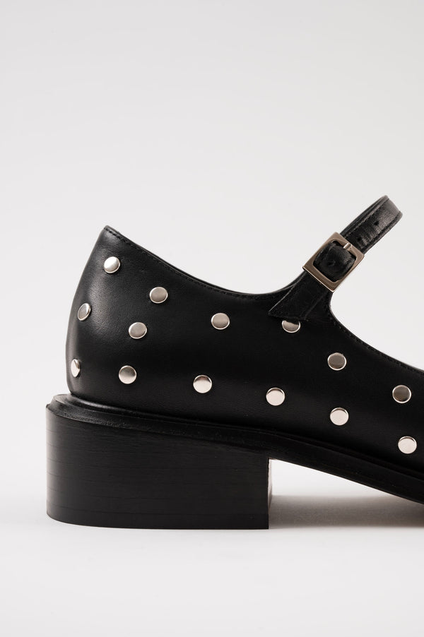 Souliers Martinez PENELOPEBlack Leather With Studs Babies