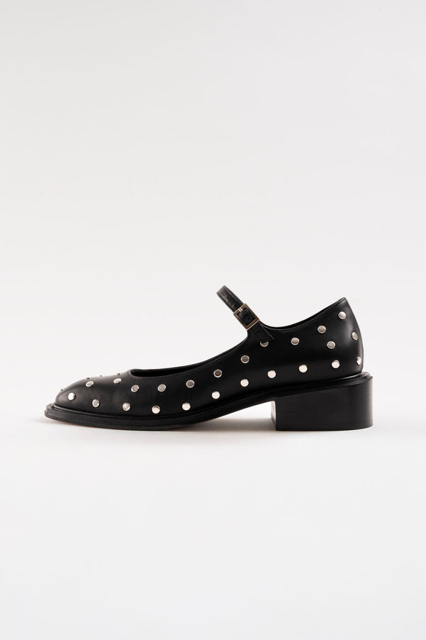 souliers martinez PENELOPEBlack Leather With Studs Babies
