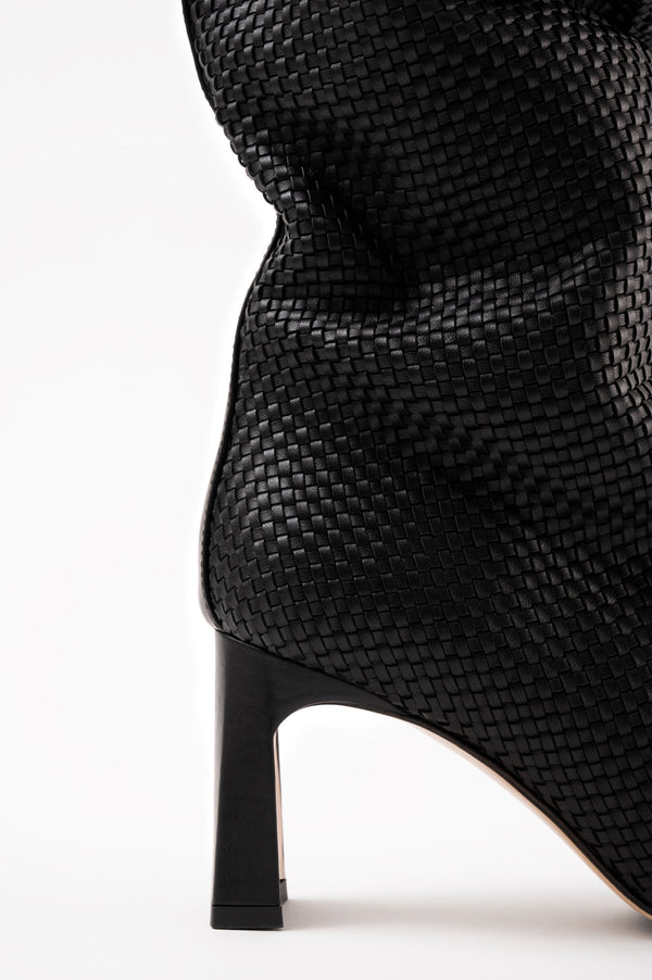 Souliers Martinez ROBERTABlack Woven Leather Knee-High Boots