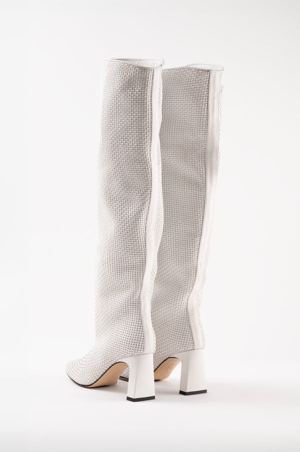Souliers Martinez ROBERTAWhite Woven Leather Knee-High Boots