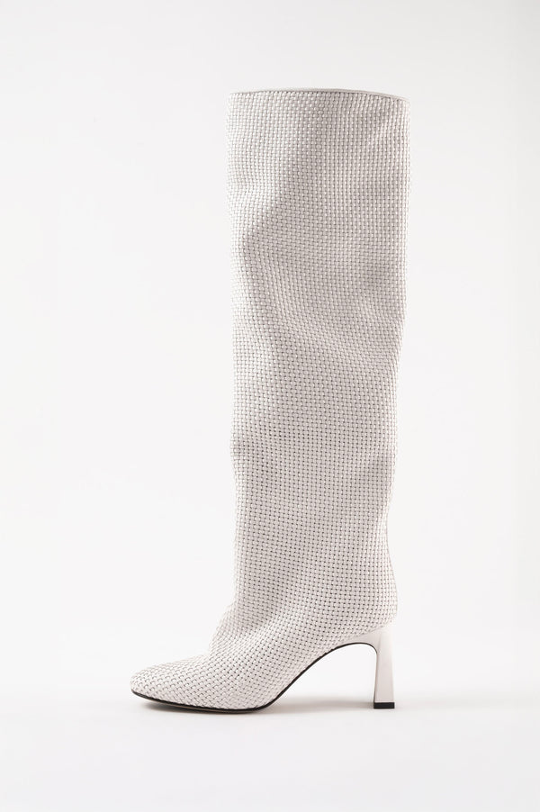 souliers martinez ROBERTAWhite Woven Leather Knee-High Boots