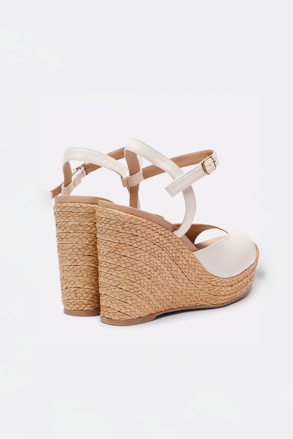 Souliers Martinez SUMMERWhite Leather And Raffia Platform Sandals
