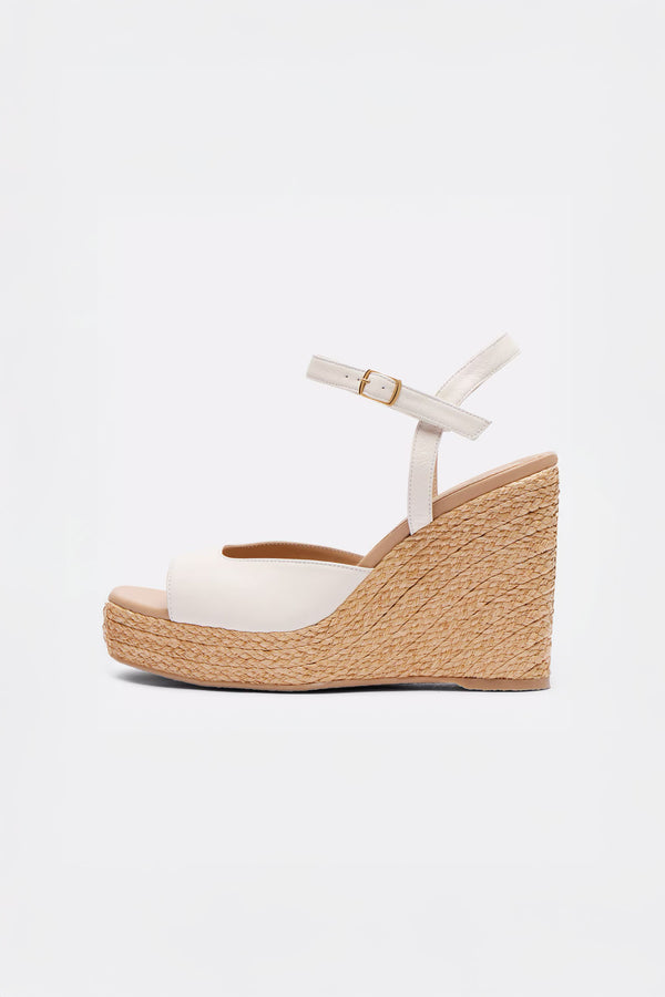 souliers martinez SUMMERWhite Leather and Raffia Platform Sandals