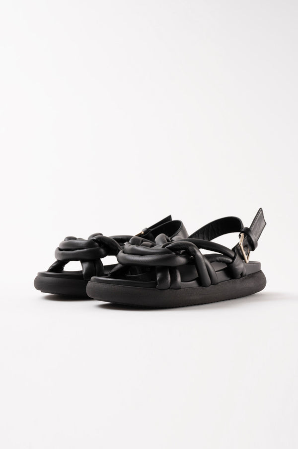 Souliers Martinez TELVABlack Tubular Leather Sandals