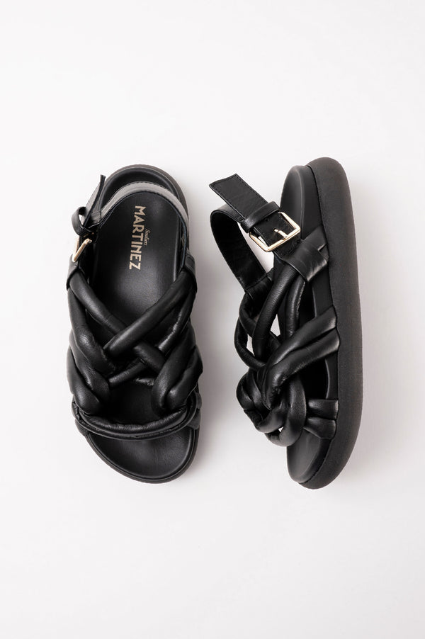 Souliers Martinez TELVABlack Tubular Leather Sandals