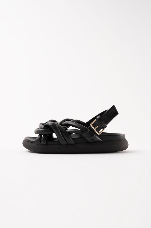 souliers martinez TELVABlack Tubular Leather Sandals