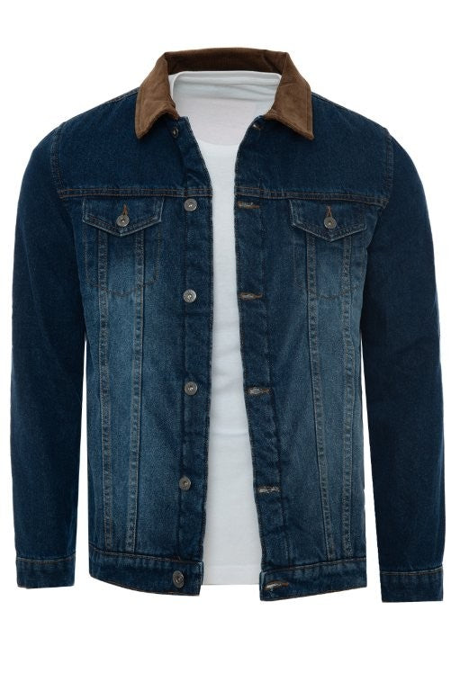 Soulstar Corduroy Collar Sherpa Lined Jacket Dark Blue