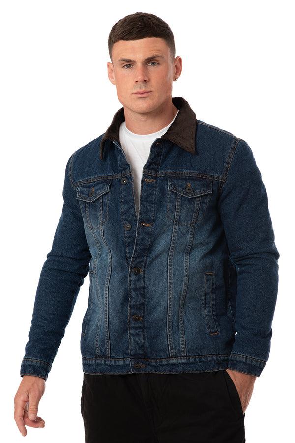 soulstar Corduroy Collar Sherpa Lined Jacket Dark Blue
