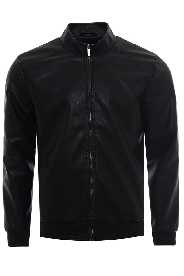 Soulstar Faux Leather Jacket With Stand Collar Black