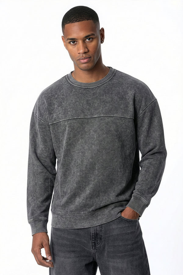 soulstar Grennan Acid Wash Crewneck Sweatshirt Grey