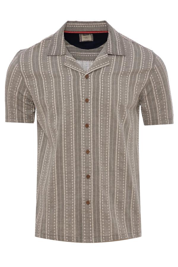 Soulstar Men's Aztec Stripe Revere Collar Shirt Brown