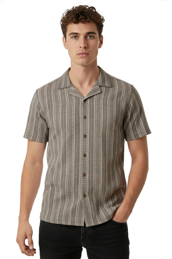 Soulstar Men's Aztec Stripe Revere Collar Shirt Brown