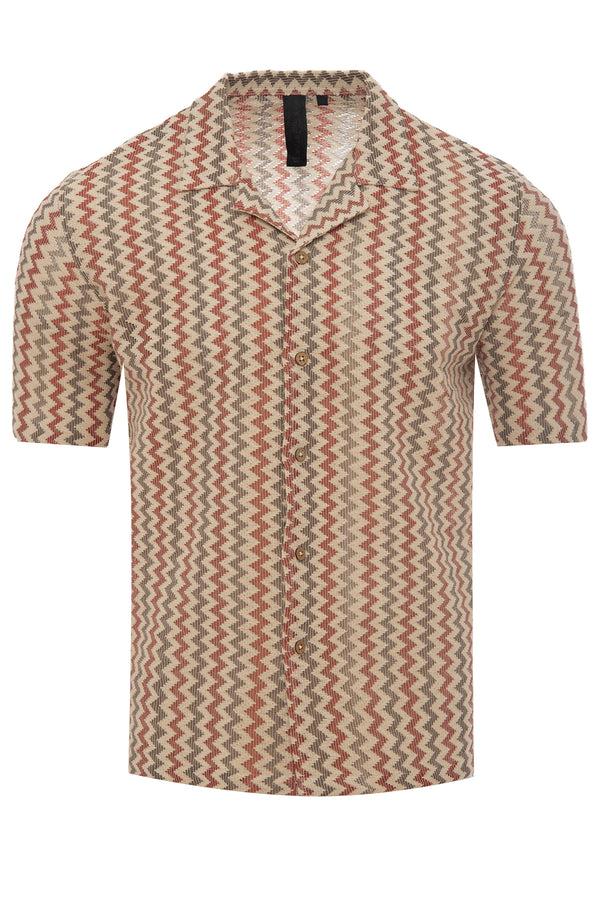 Soulstar Men's Chevron Zigzag Pattern Short Sleeve Shirt Russet