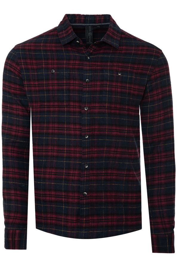 Soulstar Men's Classic Checked Flannel Shirt Burgundy