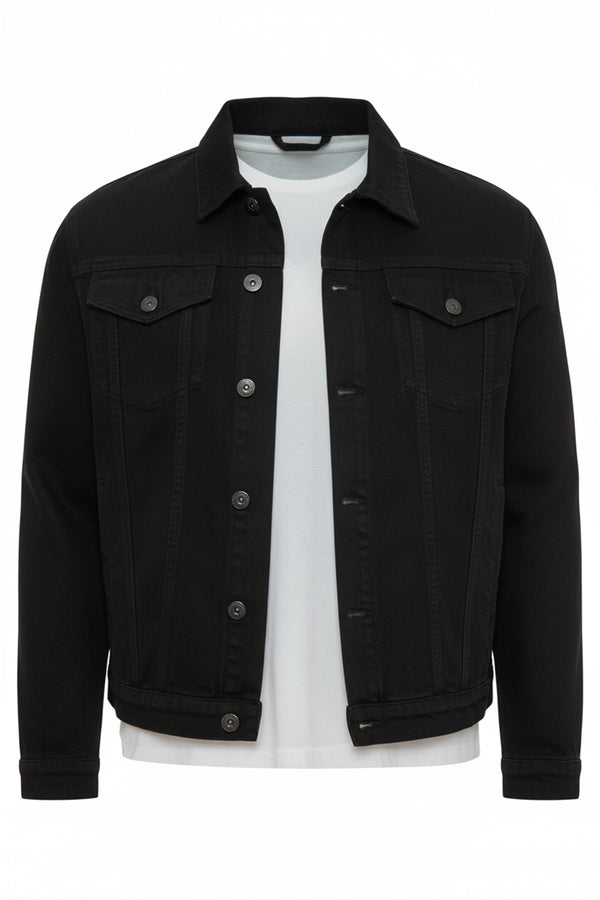 Soulstar Men's Classic Denim Jacket With Branded Buttons Black