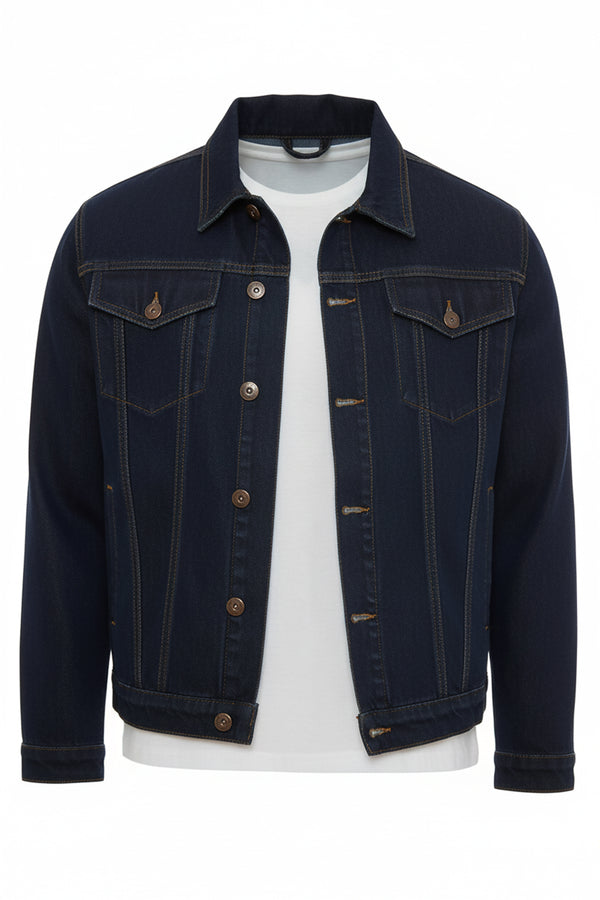 Soulstar Men's Classic Denim Jacket With Branded Buttons Black