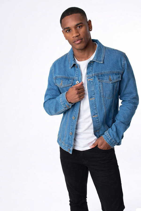 soulstar Men's Classic Denim Jacket with Branded Buttons Black