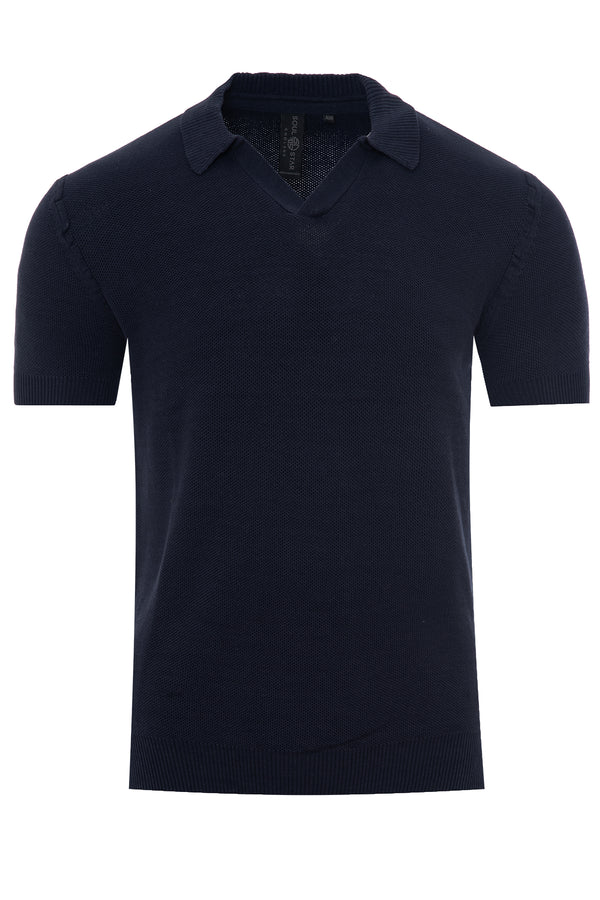 Soulstar Men's Classic Short Sleeve Knit Polo Shirt Navy