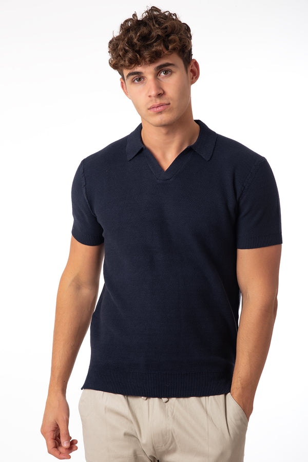 soulstar Men's Classic Short Sleeve Knit Polo Shirt Navy
