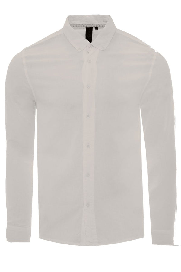 Soulstar Men's Cotton Linen Blend Long Sleeve Shirt White