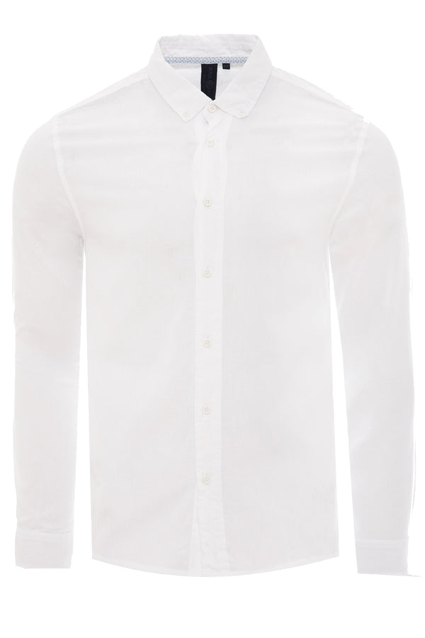 soulstar Men's Cotton Linen Blend Long Sleeve Shirt White