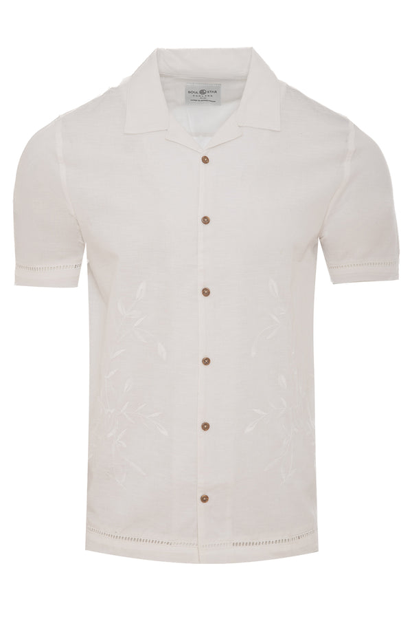 soulstar Men's Cotton Slub Revere Collar Shirt White