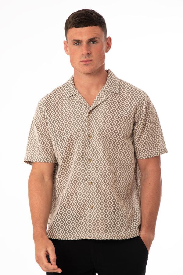 soulstar Men's Diamond Lattice Short Sleeve Shirt Black