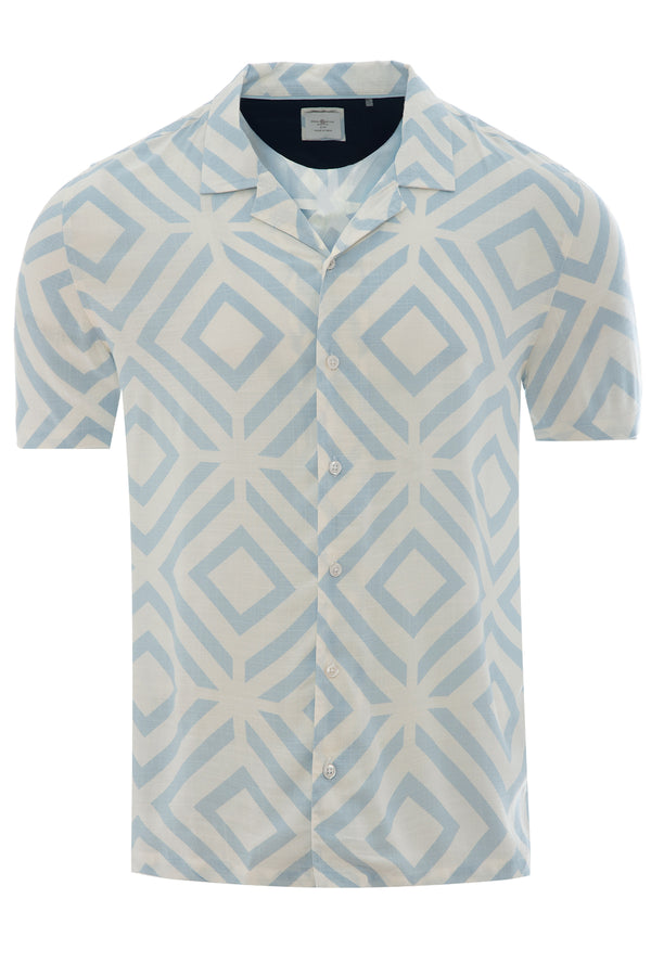 soulstar Men's Geometric Diamond Viscose Revere Shirt Black