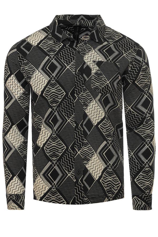 Soulstar Men's Geometric Print Long Sleeve Shirt Black