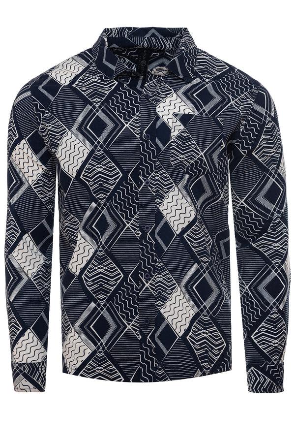 Soulstar Men's Geometric Print Long Sleeve Shirt Black