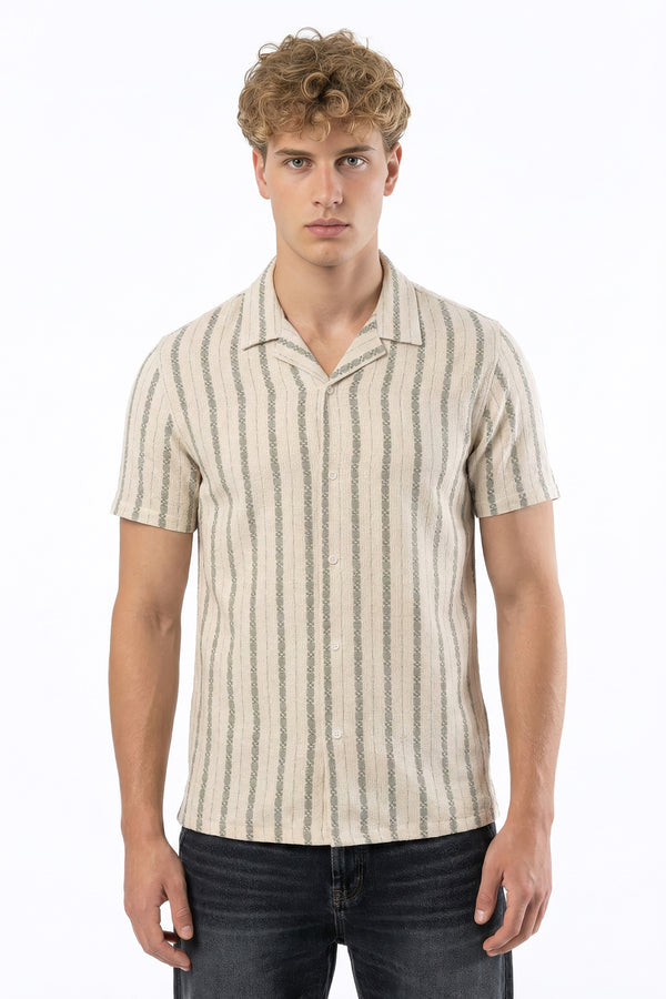 Soulstar Men's Jacquard Stripe Revere Collar Shirt Grey