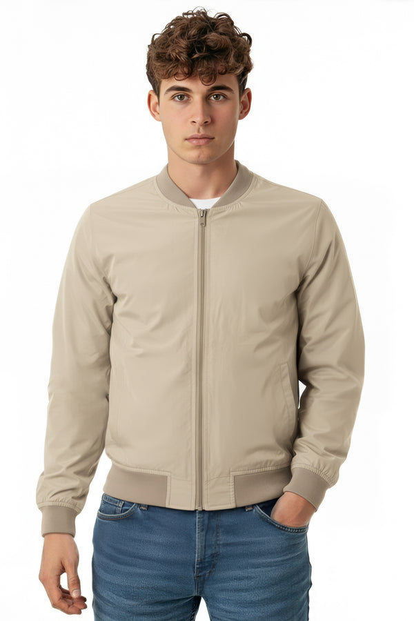 Soulstar Men's Lightweight Mesh Lined Bomber Jacket Light Grey