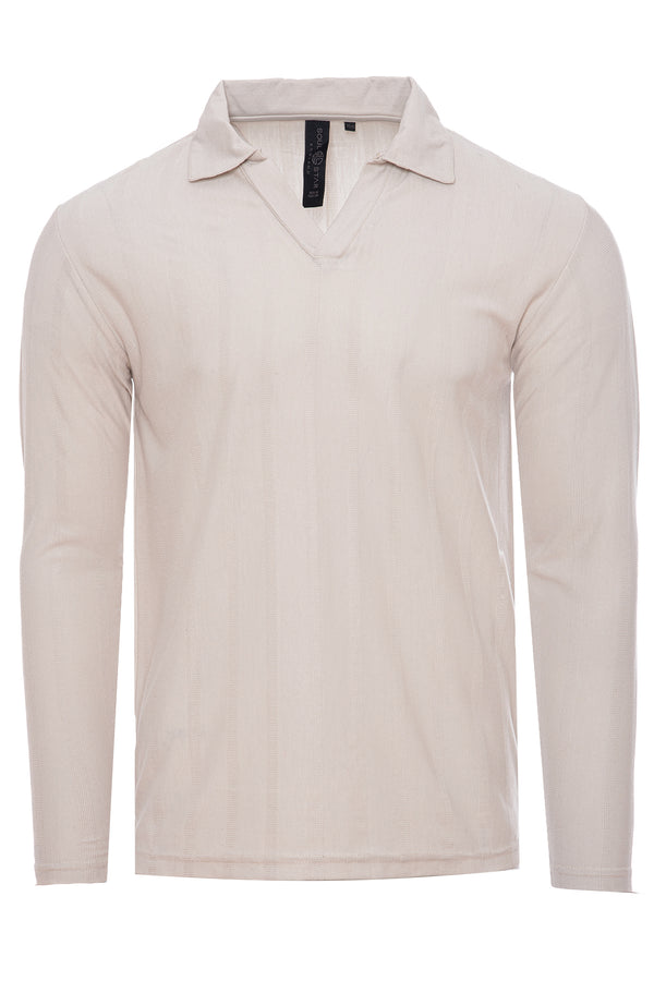 Soulstar Men's Long Sleeve Textured Polo Sweater Black