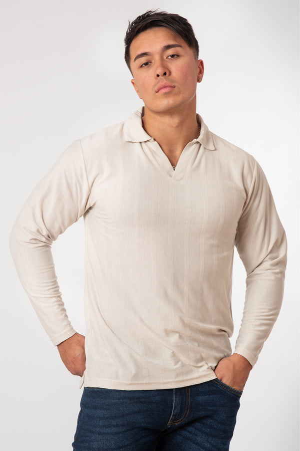 soulstar Men's Long Sleeve Textured Polo Sweater Black