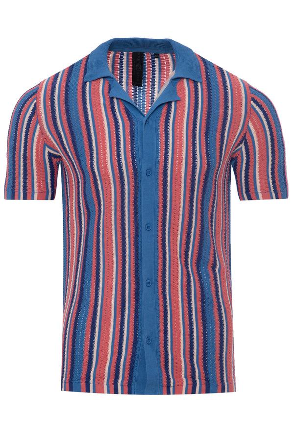 Soulstar Men's Multi-Colour Short Sleeve Knit Top Blue