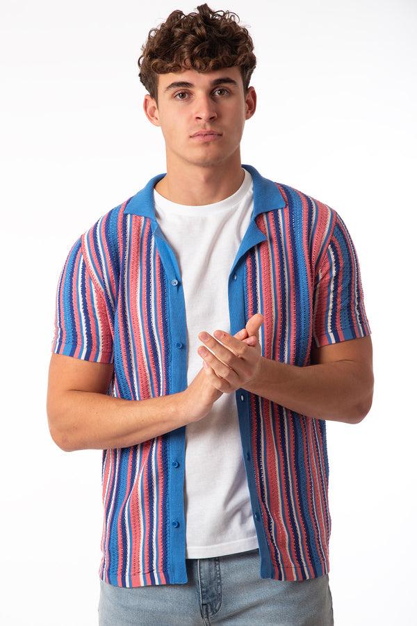 soulstar Men's Multi-Colour Short Sleeve Knit Top Blue