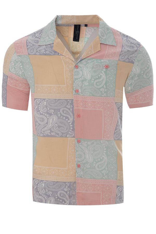 Soulstar Men's Patchwork Print Short Sleeved Shirt Lilac