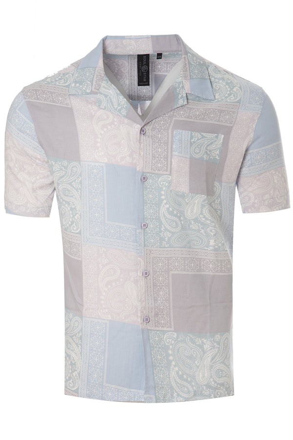 Soulstar Men's Patchwork Print Short Sleeved Shirt Lilac
