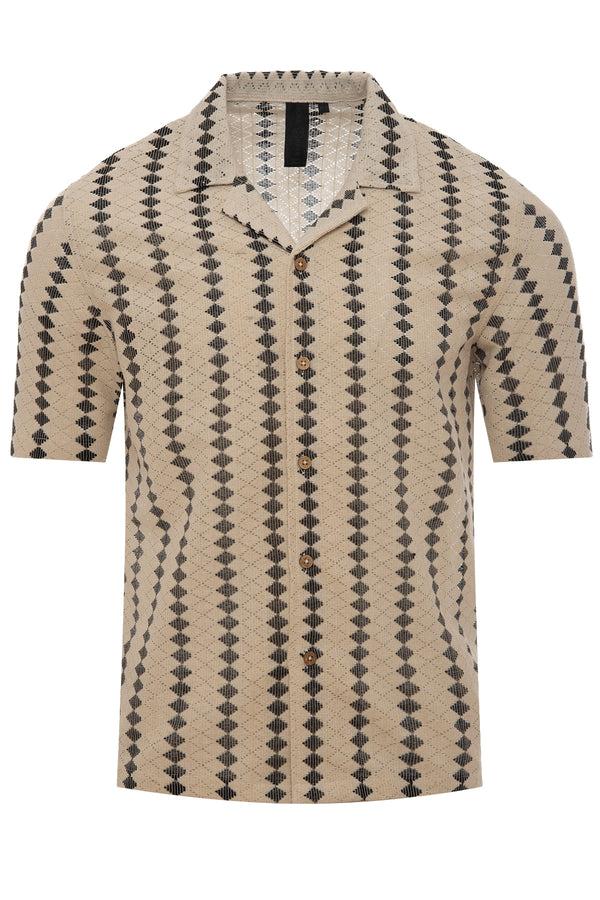 Soulstar Men's Retro Diamond Pattern Short Sleeved Shirt Russet Orange