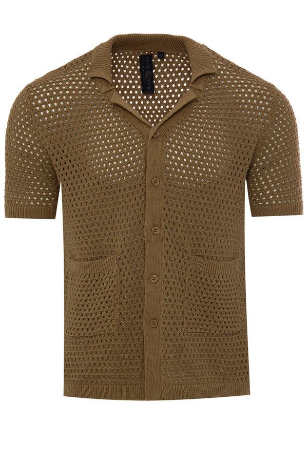 Soulstar Men's Short Sleeve Button-Up Knit Shirt Black