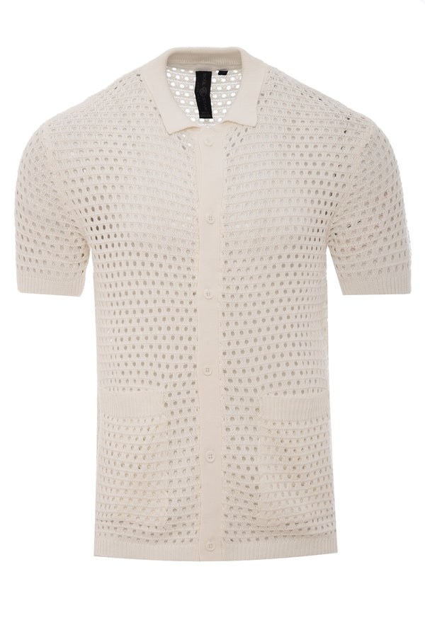 Soulstar Men's Short Sleeve Button-Up Knit Shirt Black