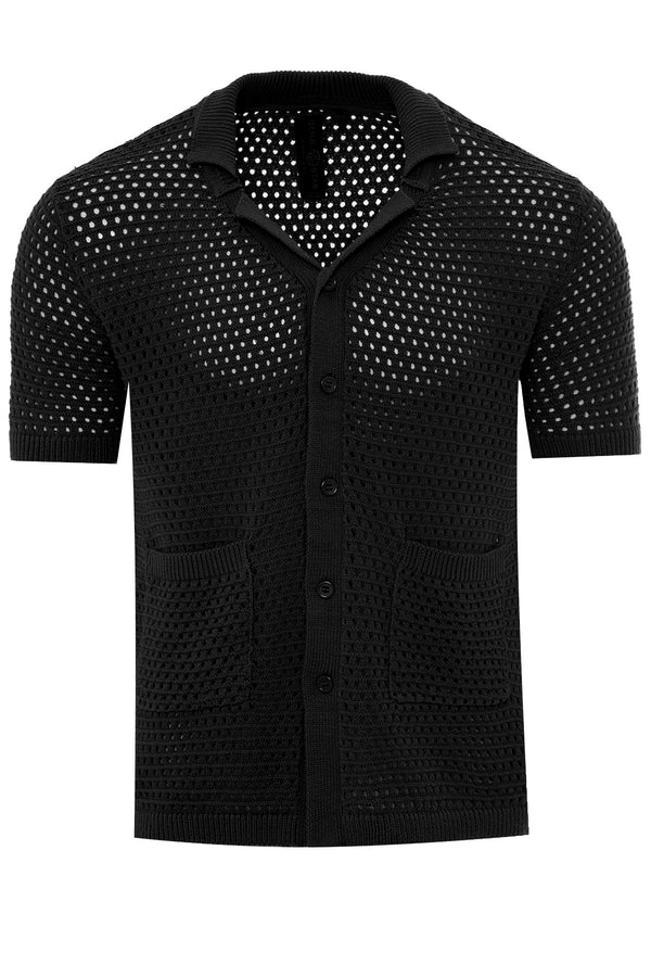 Soulstar Men's Short Sleeve Button-Up Knit Shirt Black