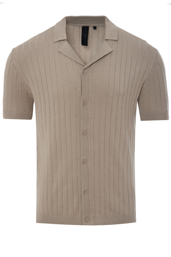 Soulstar Men's Short Sleeve Full-Button Knit Shirt Ecru