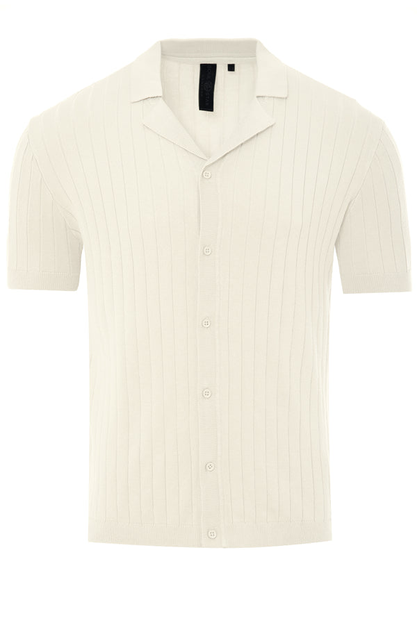 Soulstar Men's Short Sleeve Full-Button Knit Shirt Ecru