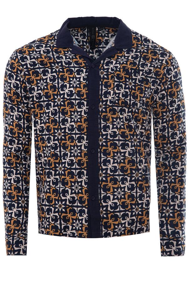 soulstar Men's Slim Fit Reverse Collar Print Shirt Plum