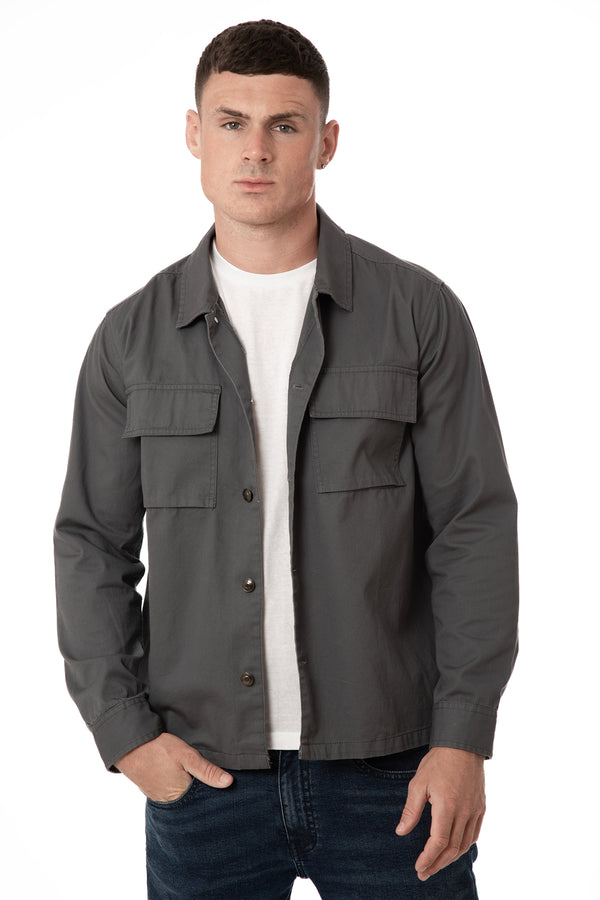 soulstar Men's Textured Cargo Overshirt Shacket Black