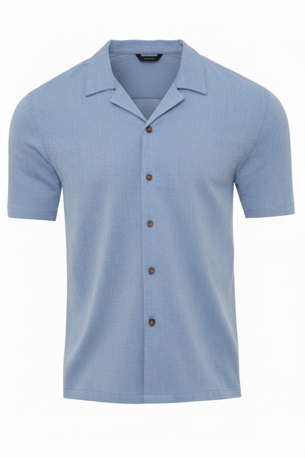 Soulstar Men's Textured Revere Collar Short Sleeve Shirt Beige