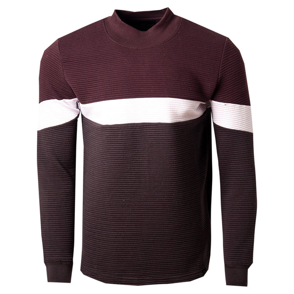 Soulstar Men's Textured Sweatshirt - Stripe Detail High Neck Navy