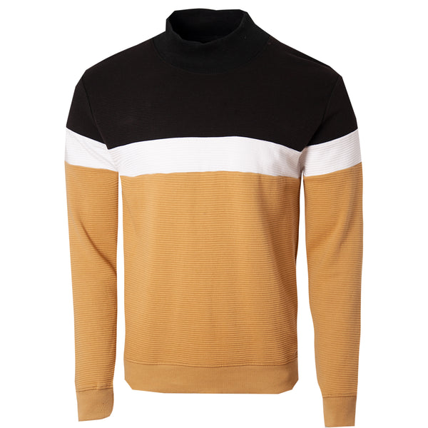 Soulstar Men's Textured Sweatshirt - Stripe Detail High Neck Navy